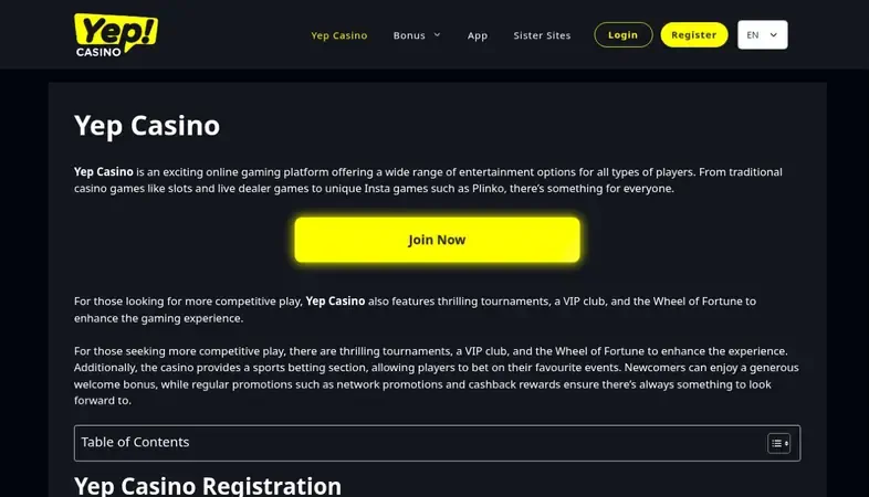 Yep Casino — Casino ohne OASIS mit schneller E-Wallet-Auszahlung